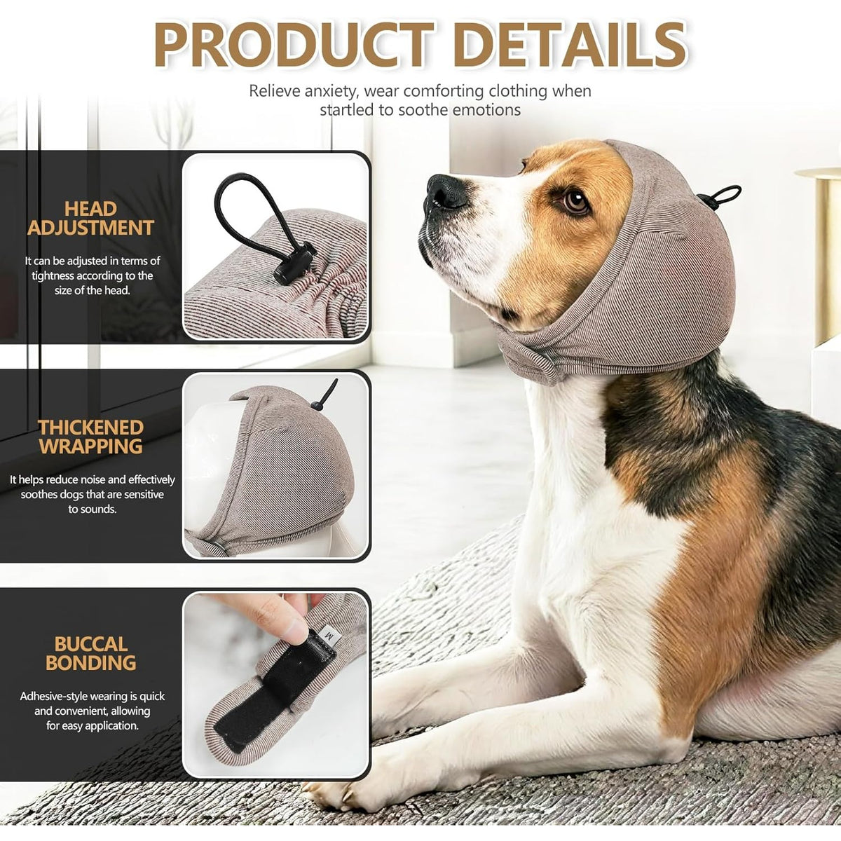 Dog Grooming Hood with Foam Pad, Adjustable Head Wrap for Supervised Bathing and Grooming Routines, Brown Dark Gray or Crimson in S M L