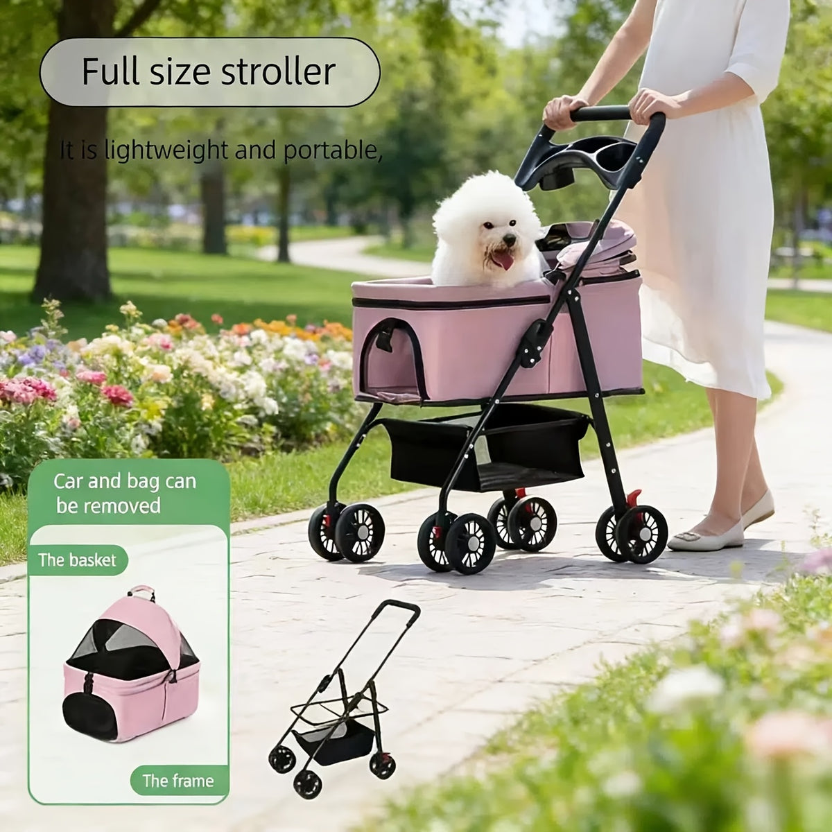 Pet Stroller with Detachable Carrier for Small and Medium Dogs and Cats, 3-in-1 Travel Pushchair for Everyday Outings in Grey, Black or Pink