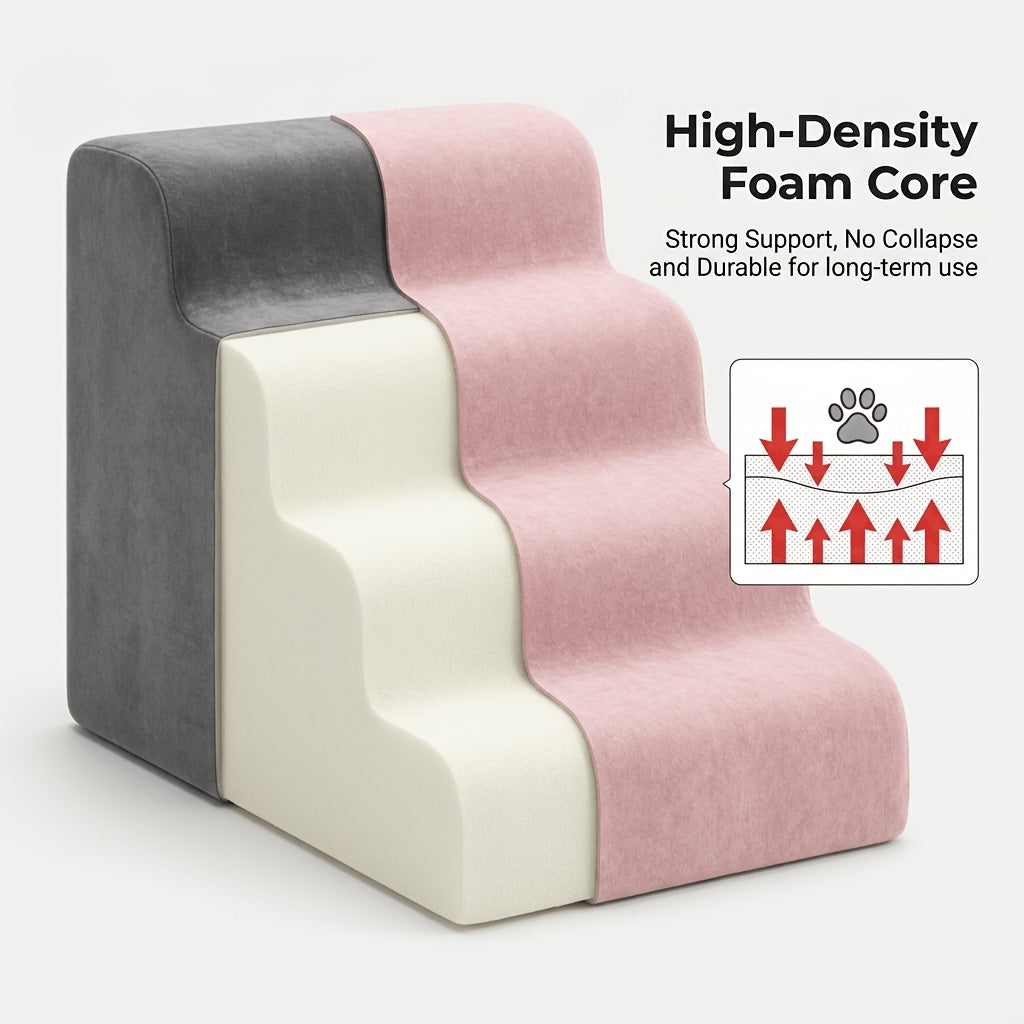 Dog Stairs for Bed with Dutch Velvet, Non-Slip Pet Steps for Small and Senior Dogs, 2/3/4-Step Options for Sofa and Couch, Gray or Pink