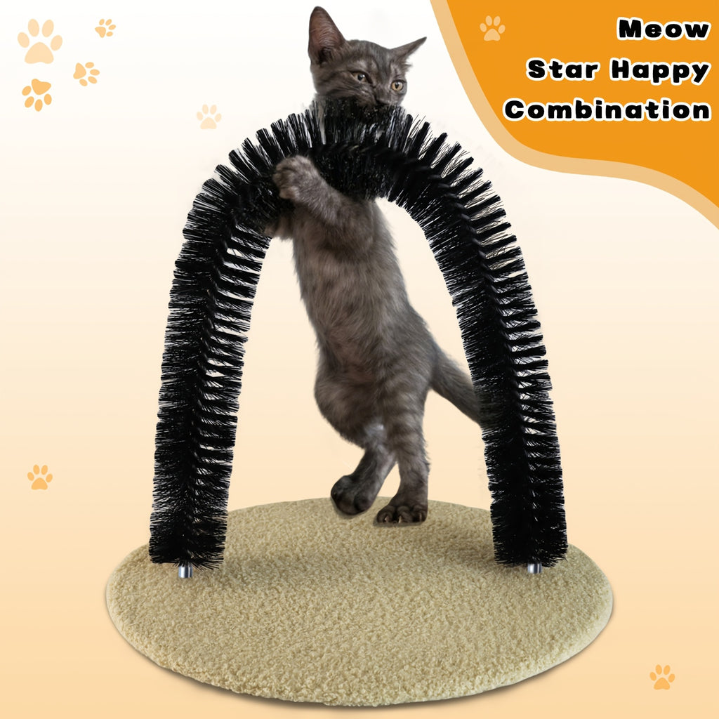 Self Grooming Cat Toy with Arch and Scratching Board, Interactive Rubbing and Massage Station for Kittens and Everyday Indoor Cat Play