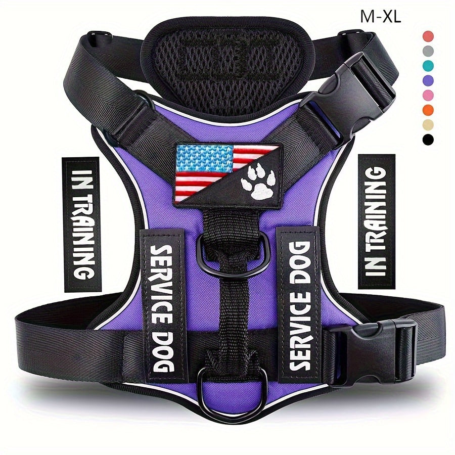 Dog Harness Vest with 5 Patches, Adjustable Reflective Oxford Walking Gear with Soft Mesh Lining for Small Medium Large Dogs, XS to XL