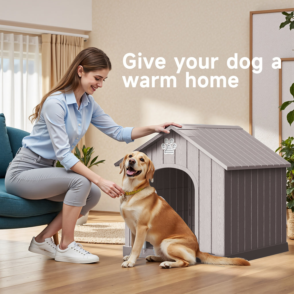 Slanted Roof Dog House with Ventilated Design, Indoor Outdoor Pet Shelter for a Dedicated Resting Area, Four Listed Color and Model Options