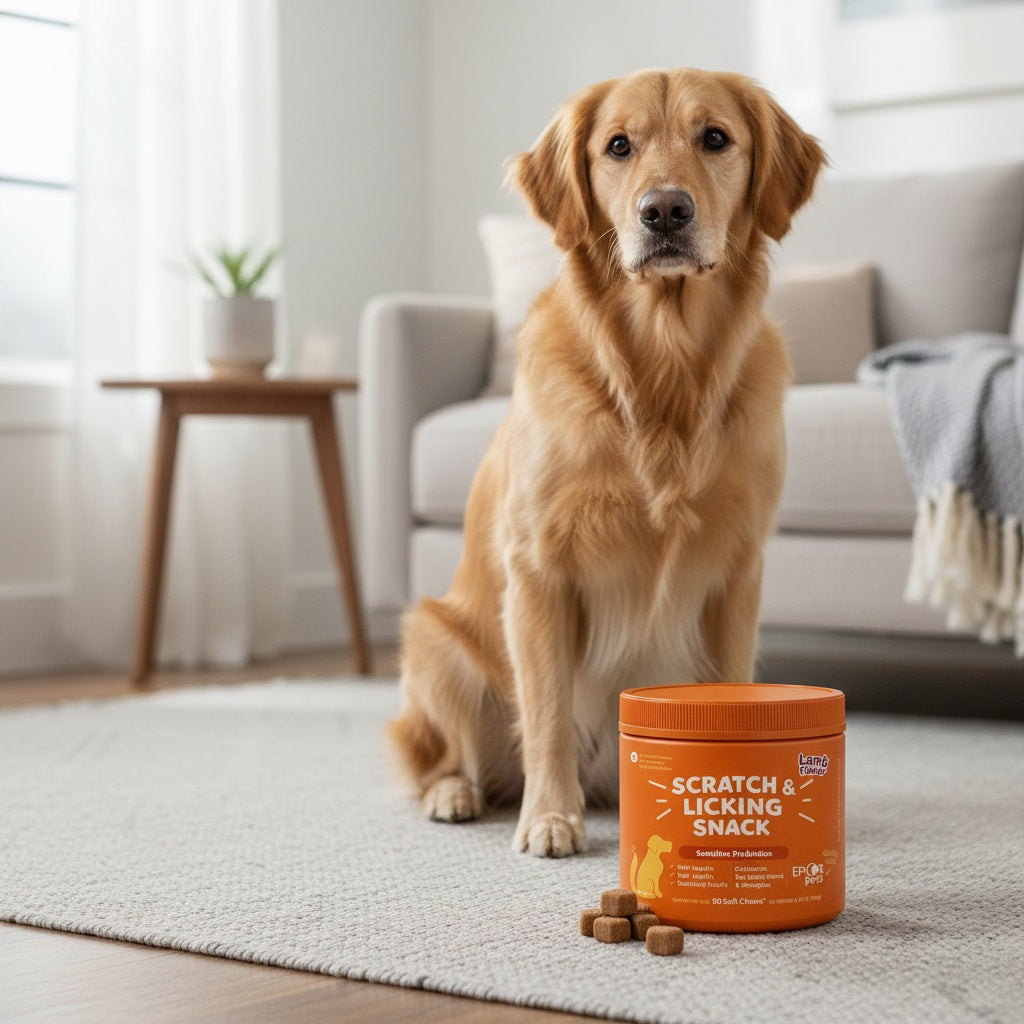 Sheep Flavor Dog Skin and Coat Supplement Chews, 90 Count Chewable Tablets with Listed Probiotics and Omega for Canine Care Routines