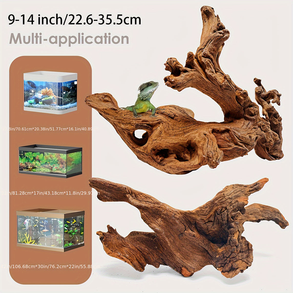 Aquarium Driftwood 2-Pack, 9-14 Inch Natural Wood Branches for Fish Tank Aquascaping, Reptile Terrarium Decor and Habitat Layouts