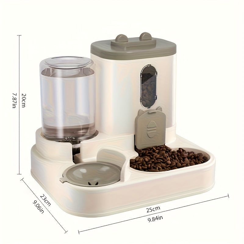 Cat Food and Water Dispenser Combo, 2-in-1 Integrated Pet Feeding and Drinking Station, Listed 4-Piece Set in Gray, Pink or Yellow