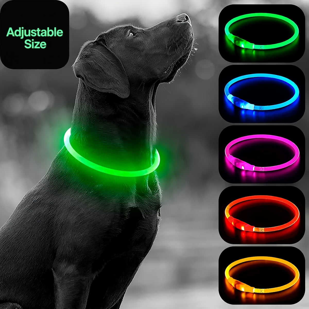 Rechargeable LED Dog Collar with Cut-to-Fit Glow Tube, 3-Mode Light Up Neck Ring for Night Walking and Running, Single and Multi-Pack Color Options
