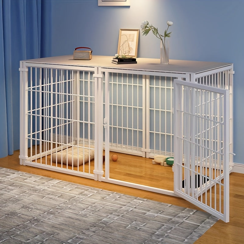 Modular Metal Dog Crate with Top Cover, 47.6-Inch Pet Cage with Configurable Door Placement and Tool-Free Panel Assembly for Home Use
