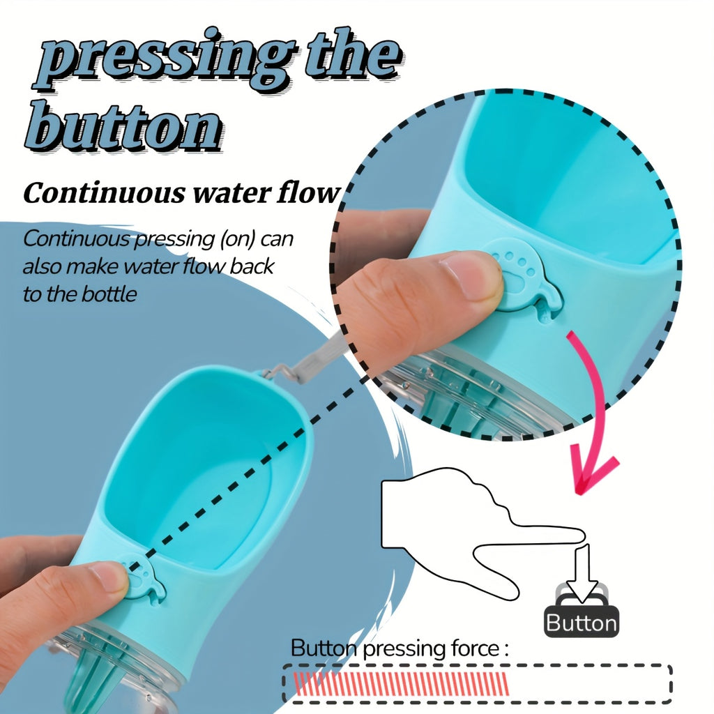 Dog Water Bottle with Food Container, 20 oz Portable 2-in-1 Plastic Pet Travel Dispenser in Pink for Outdoor Walks, Hiking and Road Trips