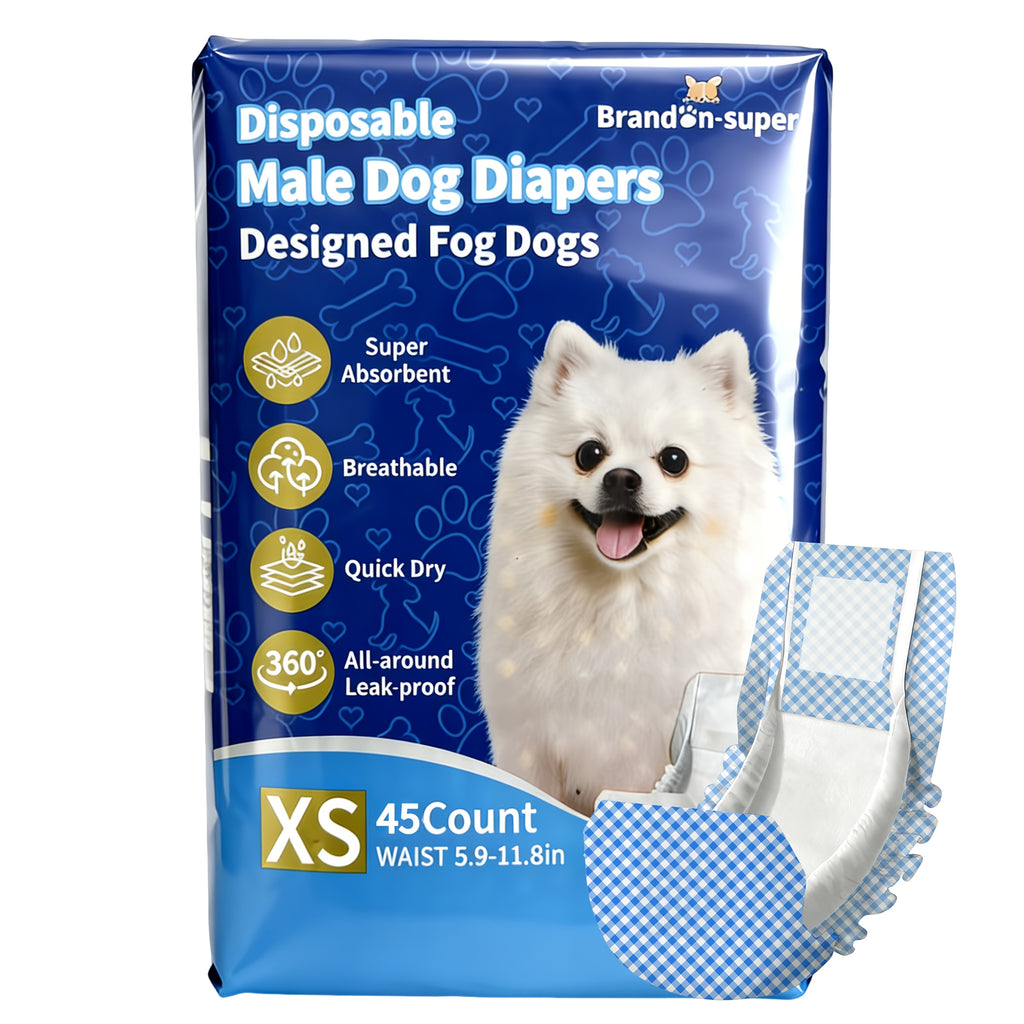Male Dog Diapers 45 Count, Disposable Absorbent Belly Wraps in XS S M L for Puppy Accidents, Senior Dog Hygiene and Indoor Urine Management