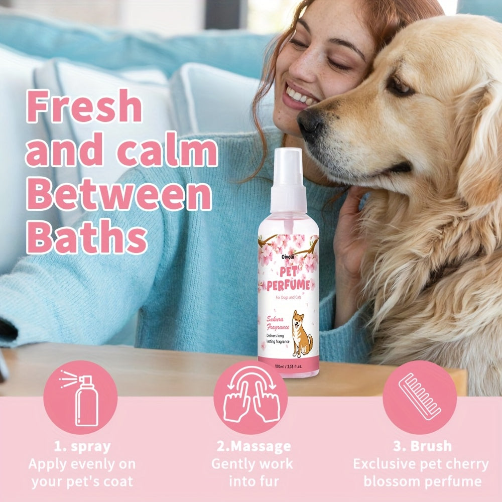 Cherry Blossom Pet Perfume Spray 100ml, Sakura Scented Pet Deodorizing Mist and Dog Cologne for Label-Directed Grooming Routines