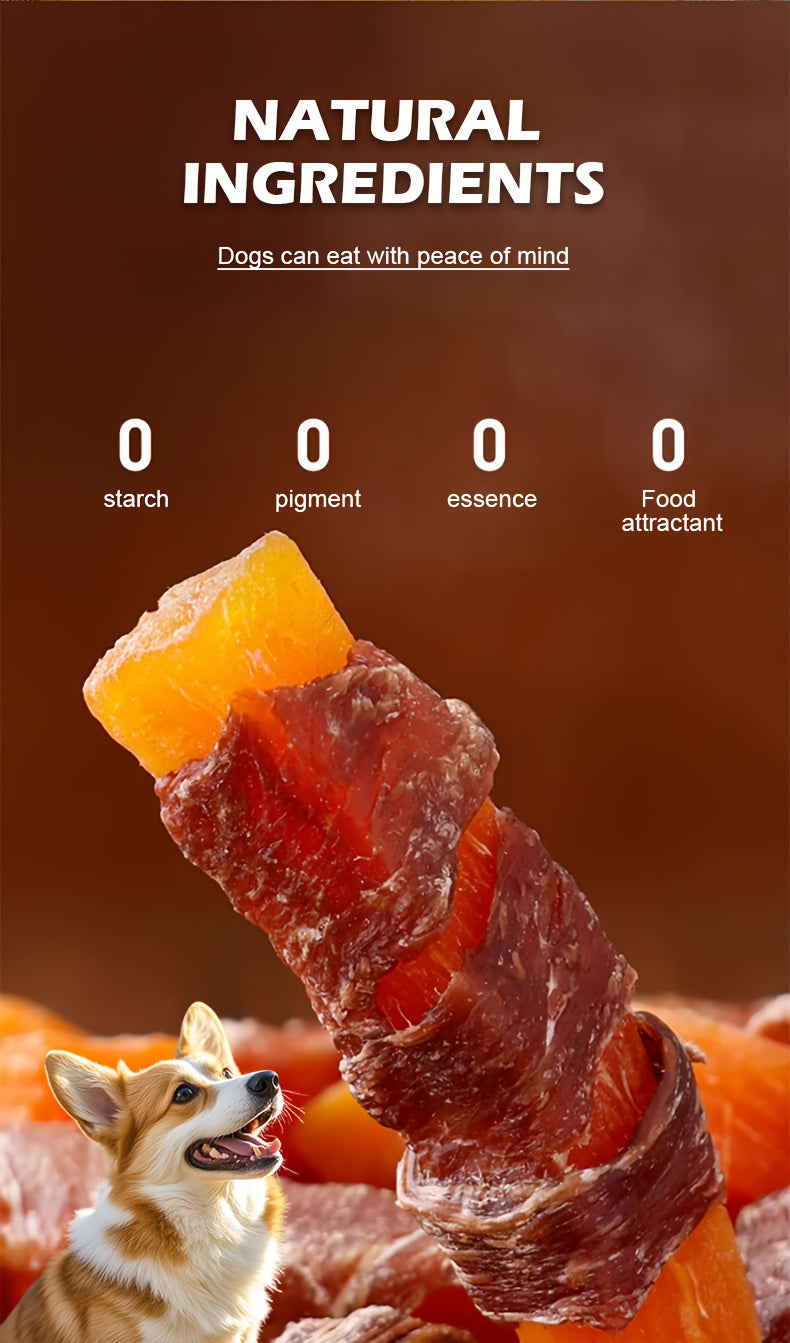 Dog Treats with Chicken and Duck Wrapped Sweet Potato Fries, 100g / 3.53 oz Meat-Wrapped Snack Strips for Supervised Training Rewards and Daily Treat Time