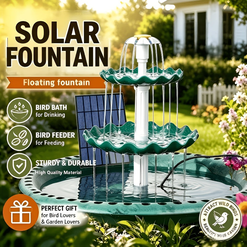 Solar Bird Bath Fountain 3.5W in Dark Green, Three-Layer Flowing Water Feature with Detachable Design for Outdoor Garden, Patio and Backyard Decoration