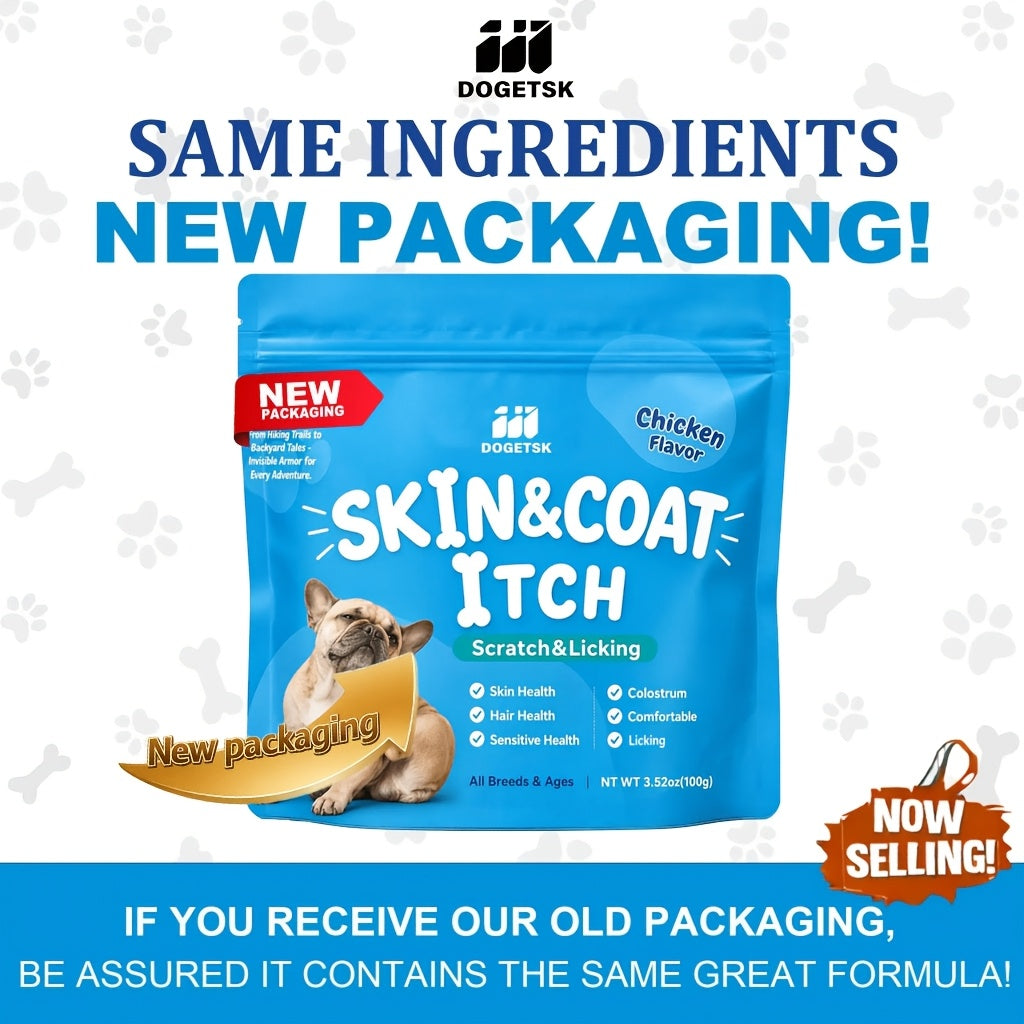 Dog Omega-3 Chew Tablets in Portable Pouches, Chicken Flavor Canine Supplement with Listed Coconut Oil and Brewer's Yeast, 100g or Two-Pack
