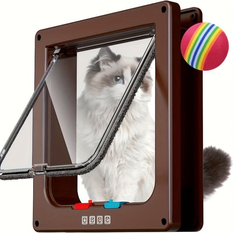 Cat Door with 4-Way Lock, Weatherproof Pet Flap for Cats and Dogs with Bonus Rainbow Ball Toy, M L XL Sizes in White, Black or Coffee