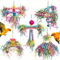 Bird Shredding Toys 5-Piece Set with Woven Tubes and Colorful Crinkle Strips, Hanging Parrot Cage Chew Activities for Supervised Enrichment