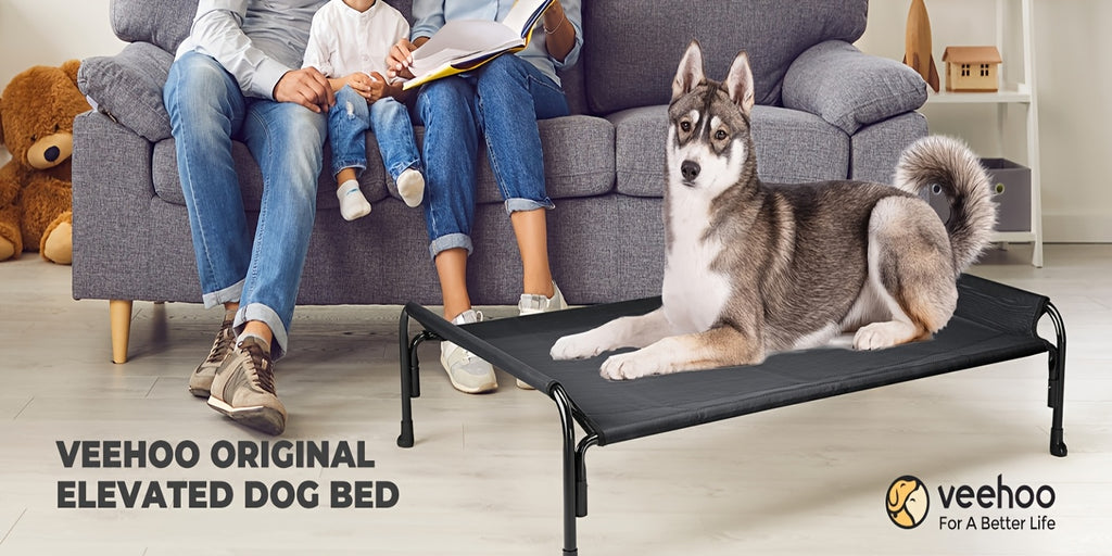 Elevated Dog Bed with Sloped Headrest, Breathable Raised Pet Cot in M to XXL Sizes for Indoor Lounging, Outdoor Rest and Camping