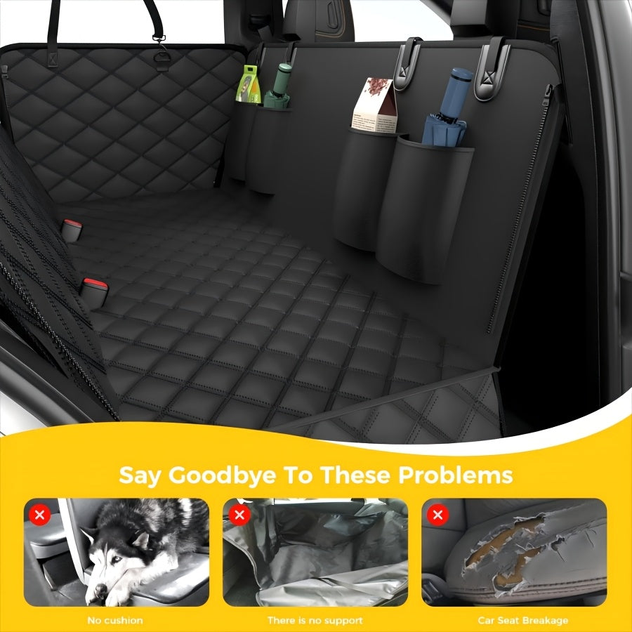 Dog Car Seat Cover with 4-Bag Design and Side Flaps, Non-Slip Scratch-Resistant Backseat Pet Hammock for Everyday Car, Truck and SUV Travel