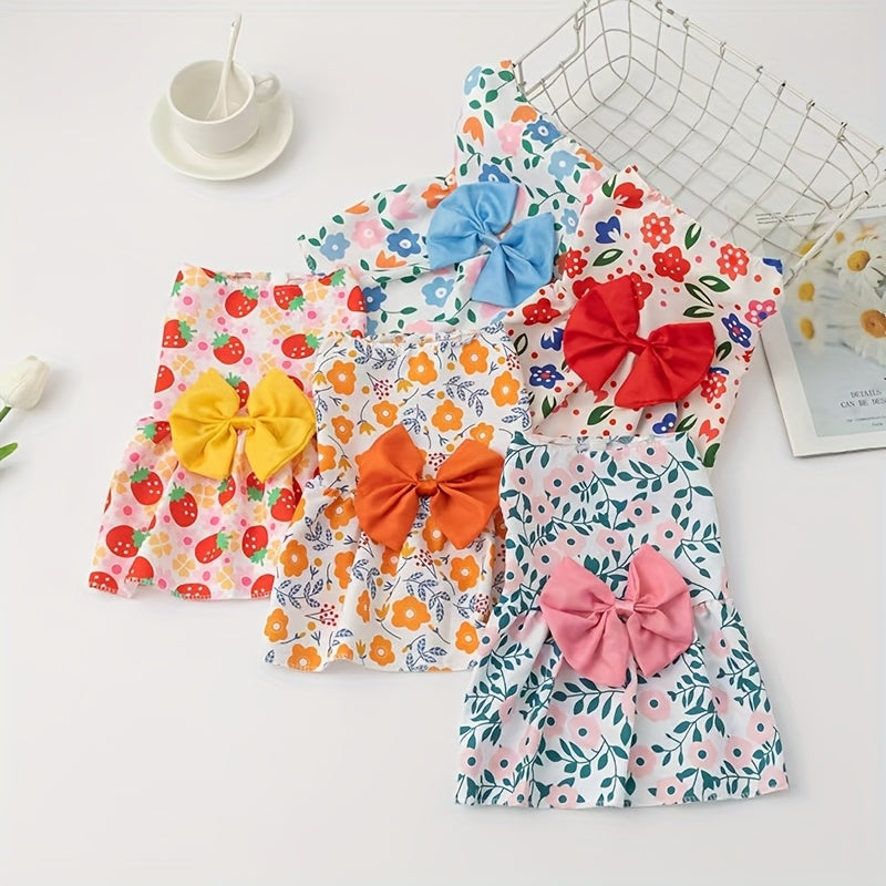Floral Dog Dresses 5 Pack, Bow Princess Pet Clothes for Small Dogs, Puppies and Cats, Summer Dress-Up Outfits for Photos and Parties, XS–XXL