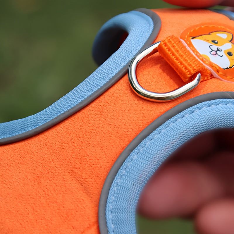 Adjustable Reflective Dog Harness and Leash Set with 4 Bells, Breathable Walking Vest for Small and Medium Dogs in Blue, Red or Brown