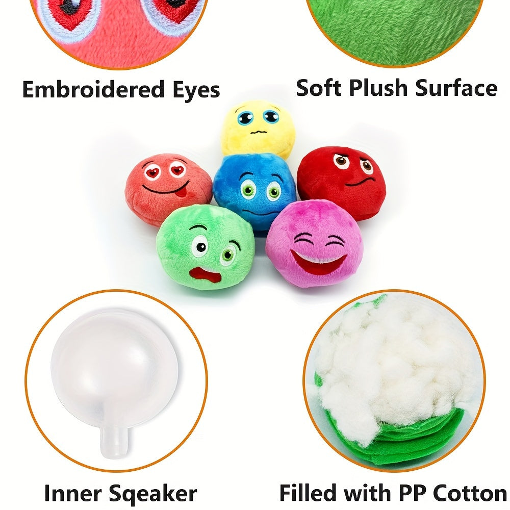 Squeaky Plush Dog Balls 6 Pack with Colorful Expression Faces, Soft Stuffed Fetch Toys for Puppies and Small Dogs, Supervised Interactive Play