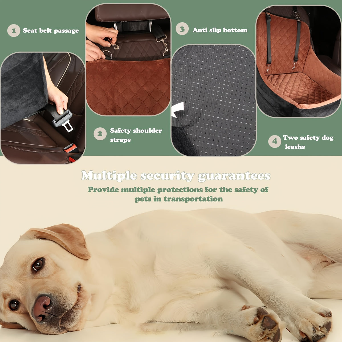 Dog Car Seat with Seat Belt Pass-Through, Memory Foam Pet Travel Bed with Removable Washable Design and Adjustable Straps in Medium and Large Options