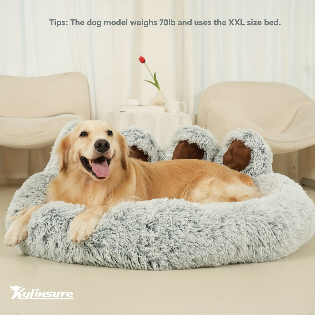 Bear Paw Dog Bed with Plush Raised Sides, Soft Cozy Cat Sleeping Cushion for Indoor Naps, Five Color Options and Six Sizes
