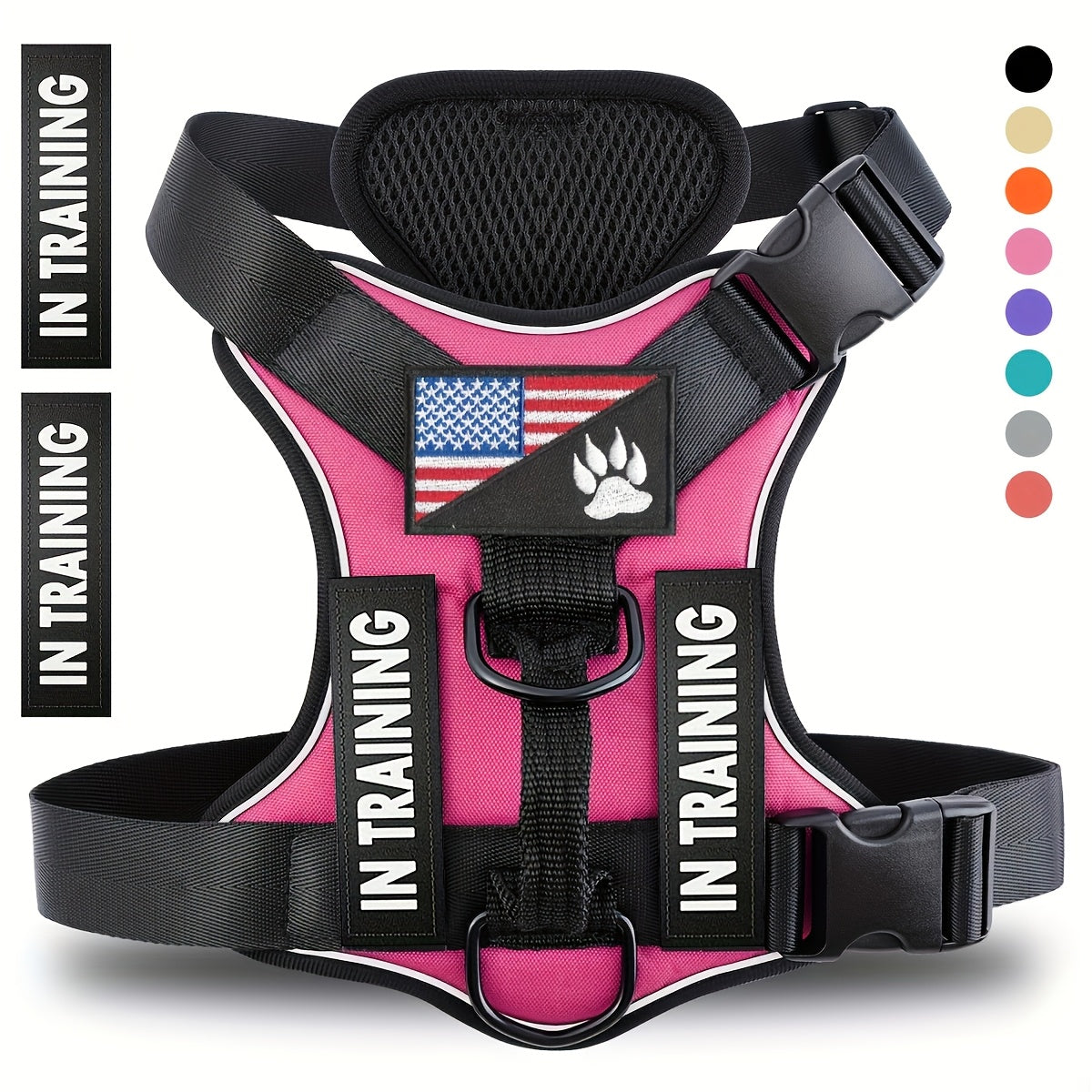 Dog Harness with Patches Set, Adjustable Reflective Mesh-Lined Vest with Control Handle and 5 Patches, XS-XL for Daily Walking, Running and Training