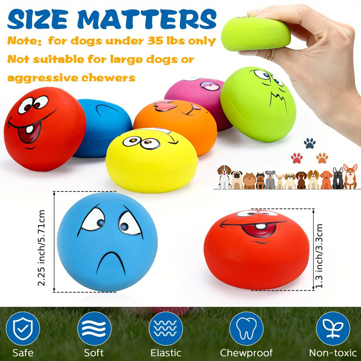 Squeaky Dog Ball Set with Joyful Face Expressions, 12-Pack Rubber Interactive Toys for Puppies and Small to Medium Dogs, Supervised Play and Training