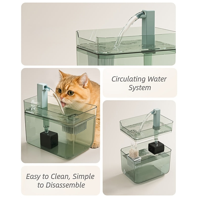 Cat Water Fountain with Free Keychain, USB Powered Quiet Circulating Pet Drinking Dispenser for Multi-Cat Households, No Batteries Required