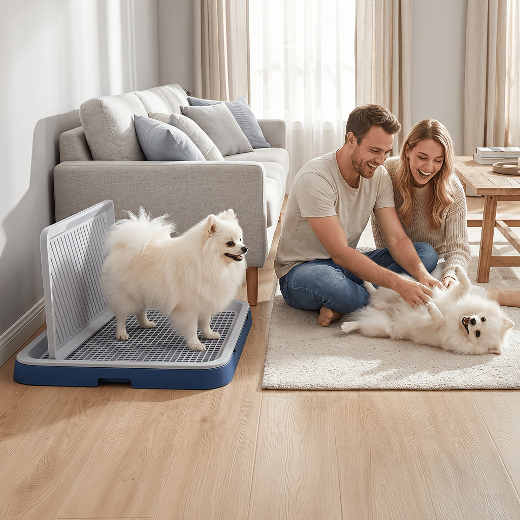 Indoor Dog Potty Tray with Removable Grating, Leak-Proof Dog Toilet for Puppy Training, High-Sided Non-Slip Base Easy to Clean, Potty Training Tray with Stand for Small and Medium Dogs, Apartment Use