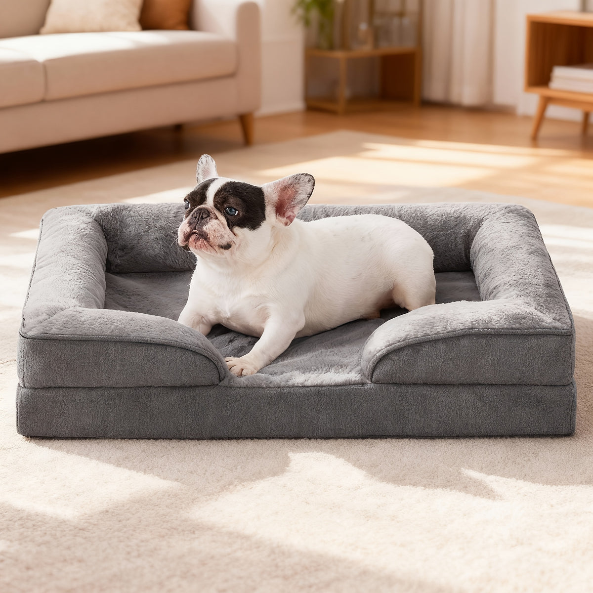 Egg Crate Foam Dog Bed with Removable Washable Cover, Orthopedic Pet Cushion for Small to Large Dogs, Gray Brown and Blue Options in XS to L