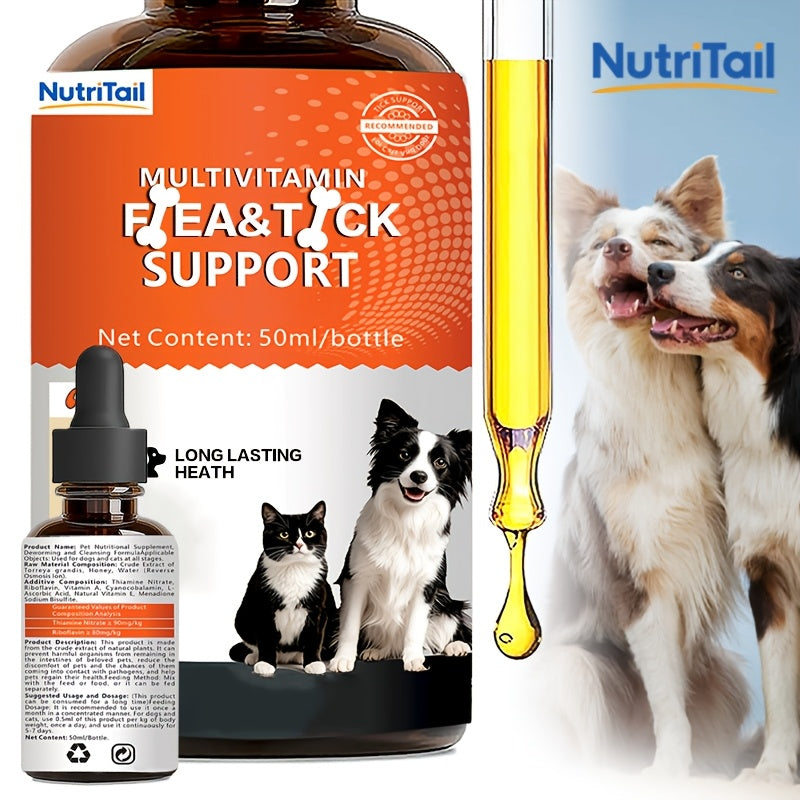 Liquid Vitamins for Dogs and Cats, NutriTail 50ml Compound Vitamin Oral Supplement for Pet Nutrition and At-Home Care Routines