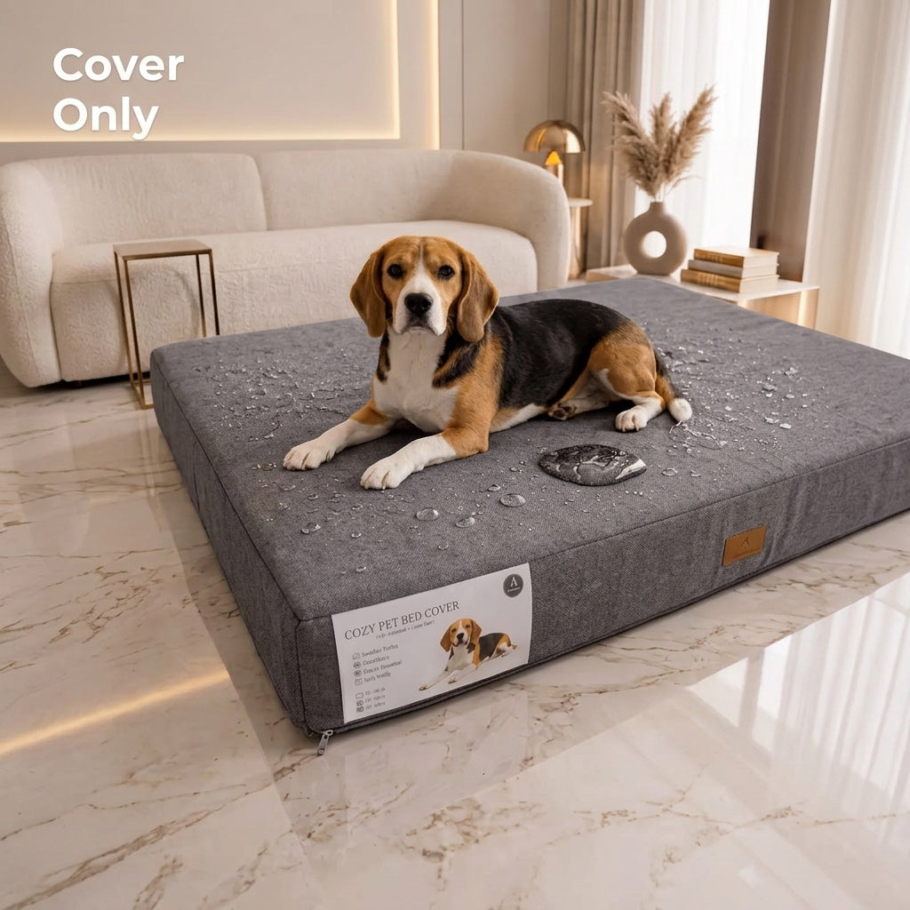 Water Repellent Dog Bed Cover 36x27x4 Inch, Washable Pet Bed Cushion Cover with Zipper, Scratch Resistant Replacement Cover for Medium Large Dogs, Grey Navy Black