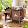 Heated Cat House with Removable Heating Pad and Elevated Bed, Brown 3-in-1 Cat Cave Shelter with Chew-Resistant Power Cord, L or XXL