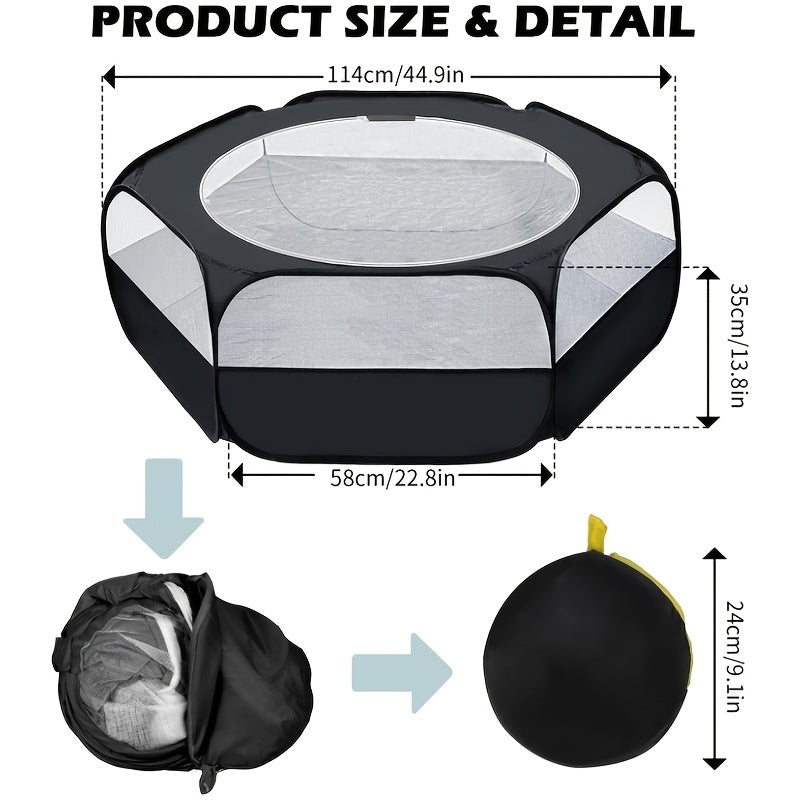 Small Animal Playpen with Mesh Top Cover, Black Foldable Portable Pet Enclosure for Supervised Rabbit and Guinea Pig Indoor or Outdoor Play