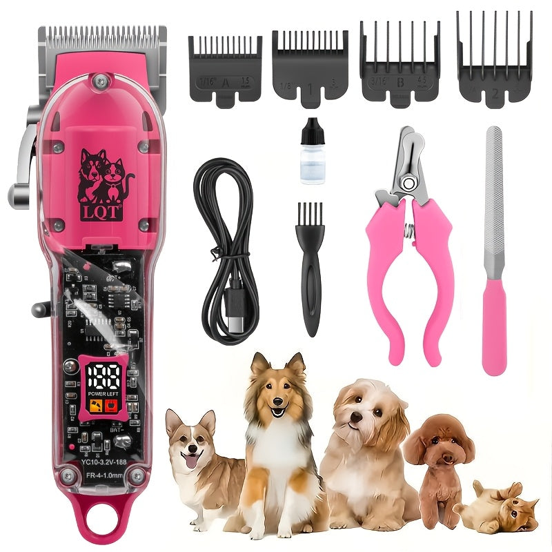 Dog Hair Clippers with Detachable Comb, Rechargeable Cordless Low-Noise Pet Shaver for Dog and Cat Grooming at Home, Five Style Options