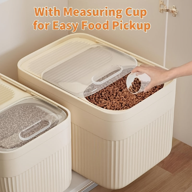 Pet Food Storage Container with Openable Window, White Airtight Cat and Dog Food Bin with Tight-Sealing Lid for Everyday Feeding Area Organization