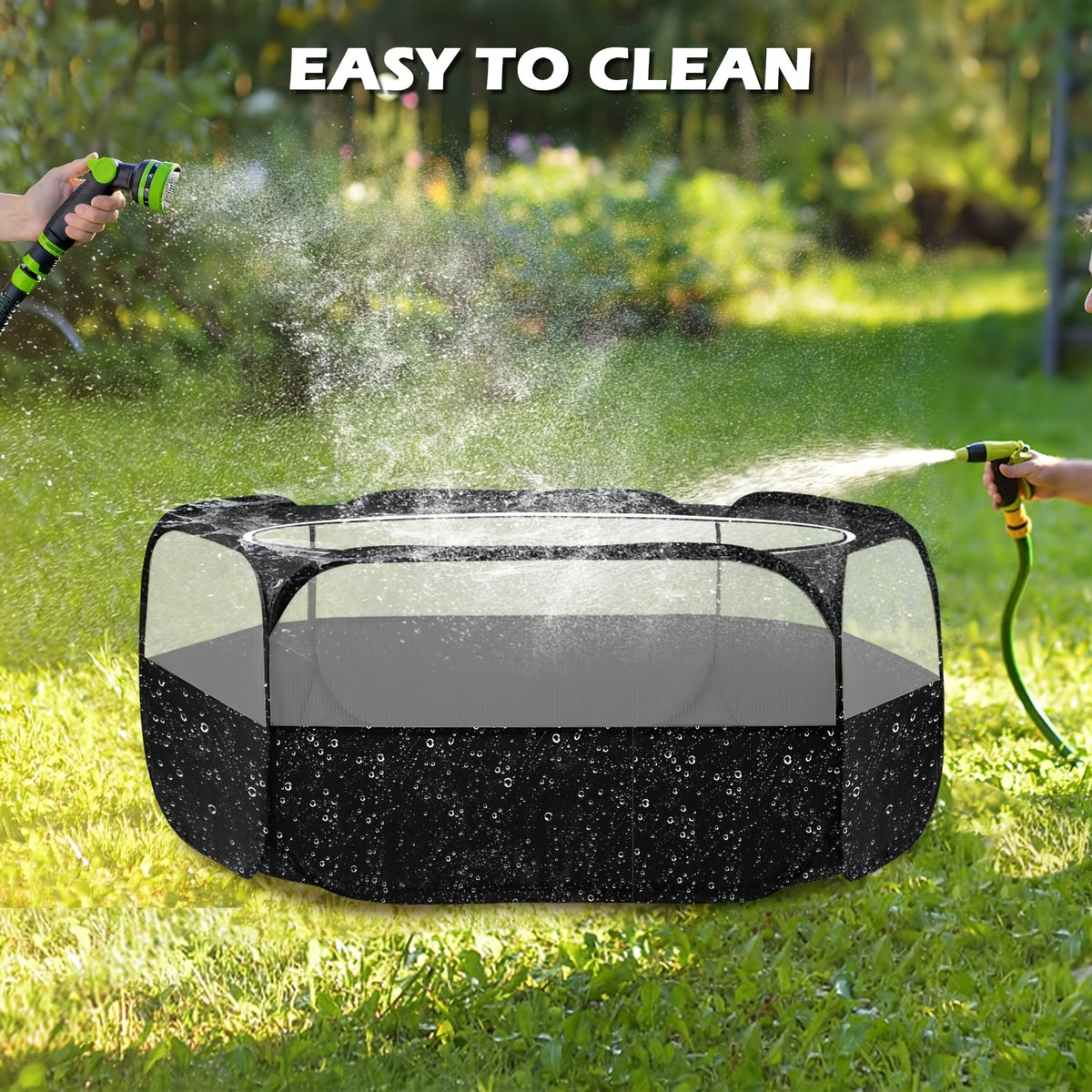 Small Animal Playpen with Mesh Top Cover, Black Foldable Portable Pet Enclosure for Supervised Rabbit and Guinea Pig Indoor or Outdoor Play