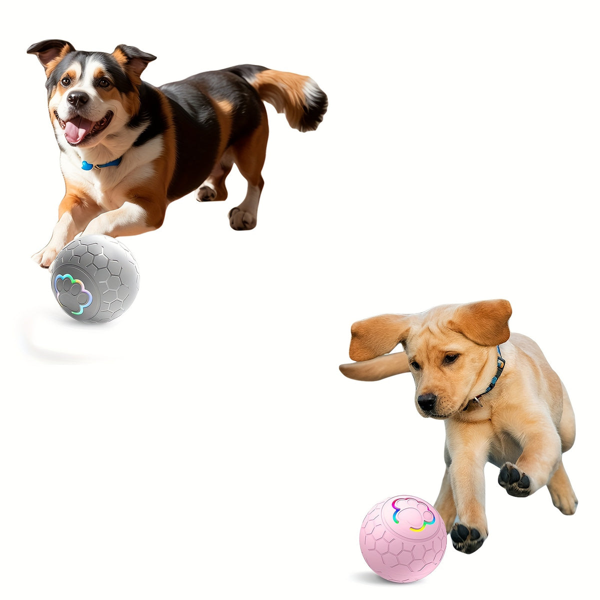 Interactive Pet Balls 2 Pack with Motion Sensor and Flashing Lights, USB Rechargeable Jumping and Rolling Toys for Small Dogs and Cats, Two Modes