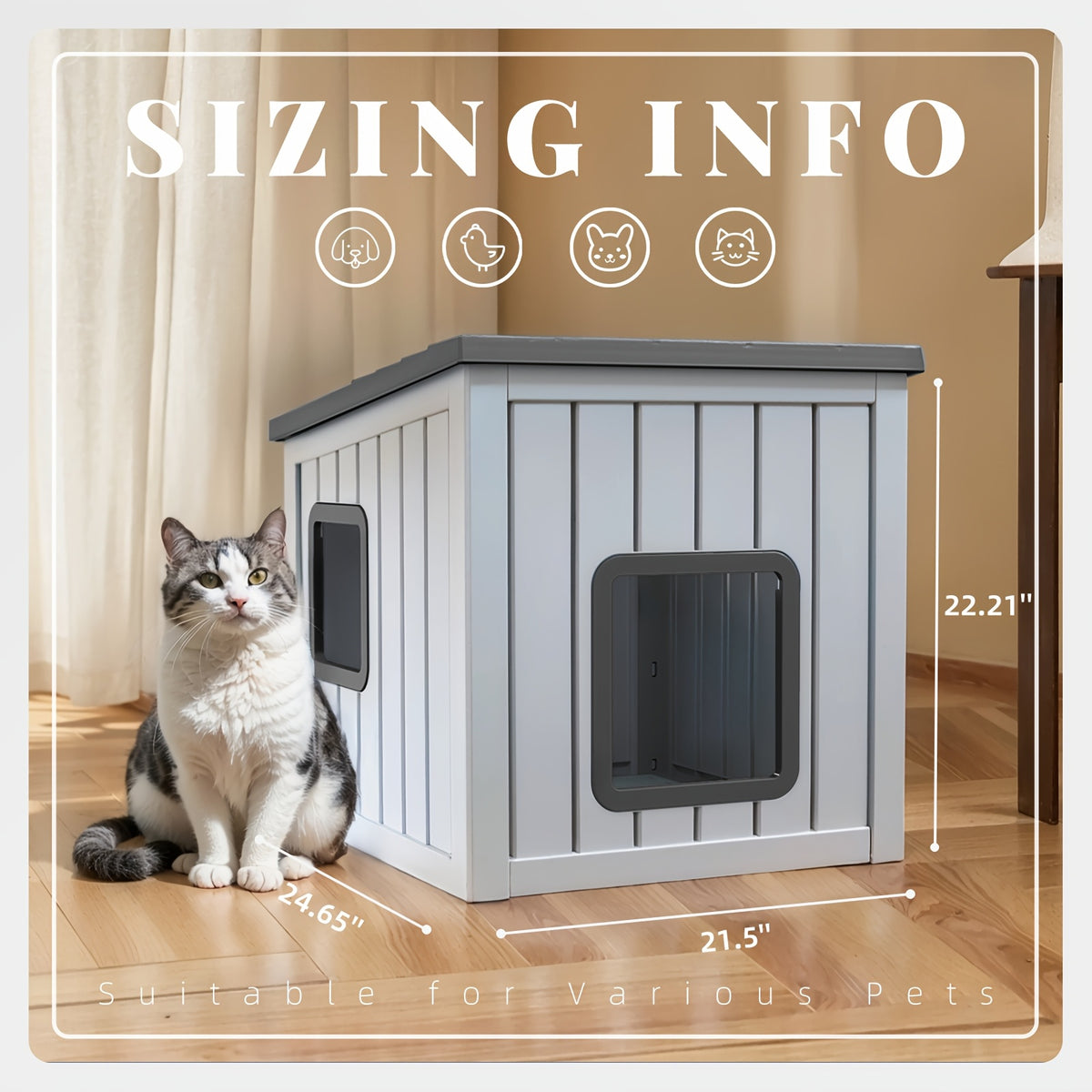 Roofed Outdoor Cat Shelter in Grey, Cozy Pet Resting House for Covered Porches and Secure Balconies, Dedicated Cat Hideaway for Everyday Rest