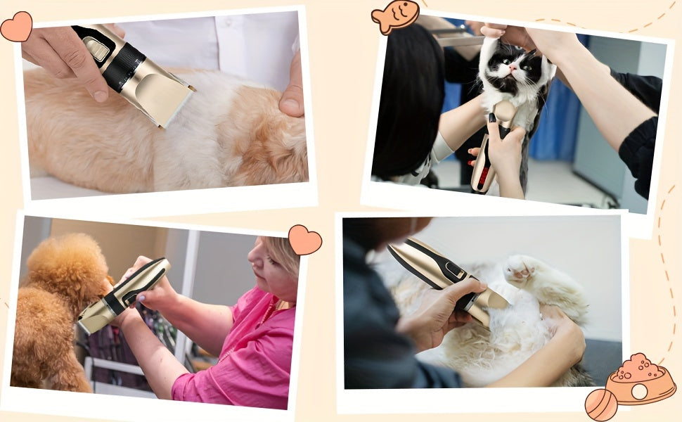 Rechargeable Dog Grooming Clippers Set in Silver, Low-Noise Electric Pet Hair Trimmer with Four Guide Combs for At-Home Dog and Cat Coat Care