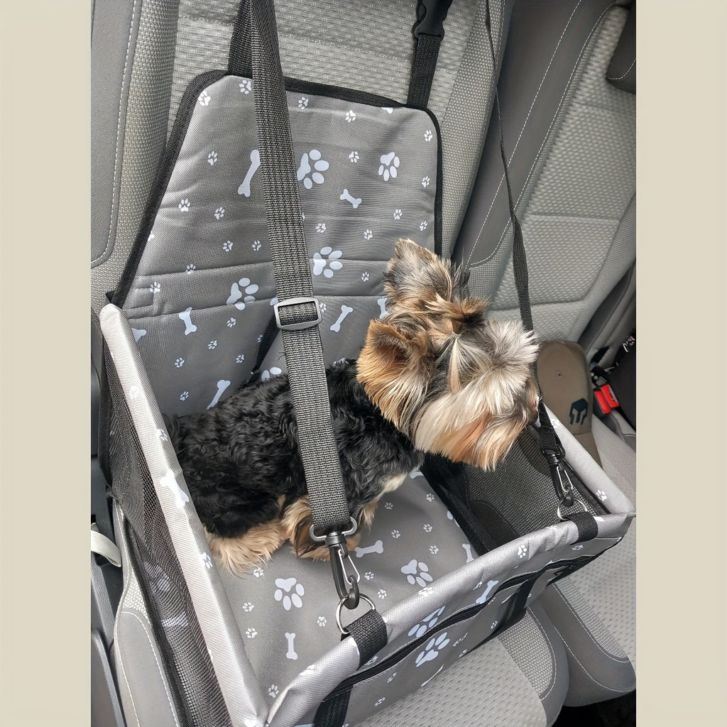 Mesh Dog Car Seat for Small Dogs and Cats up to 22 lbs, Foldable Pet Travel Bed with Adjustable Shoulder Strap, Non-Slip Base and Washable Cover