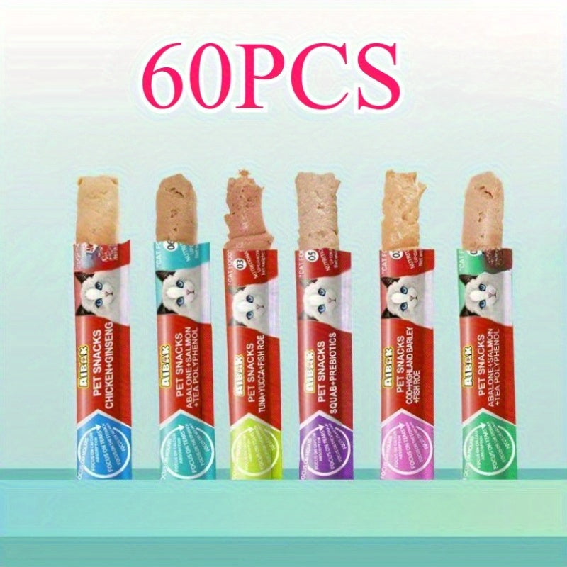 Grain Free Lickable Cat Treats with Feeder, 60 or 120 Creamy Squeeze Tubes, 0.52 oz Each, Mixed Flavor Cat Snacks for Hand Feeding