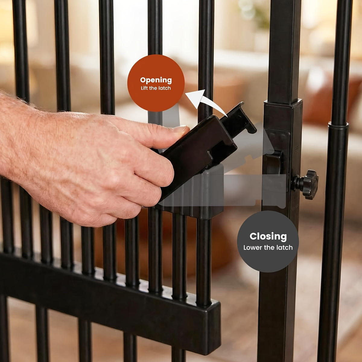 Extra Tall Cat Gate 49–86 Inch Adjustable Height, Pressure-Mounted Pet Barrier for Doorways and Hallways, Black or White Dog Gate