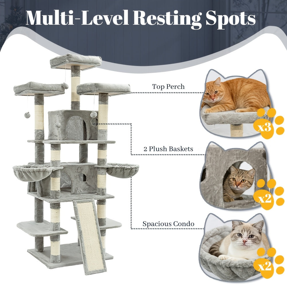 Cat Tree with Condo Retreat and Hammock, Multi-Level Indoor Cat Tower with Sisal Scratching Posts, Climbing Platforms and 44 Inch Model Options