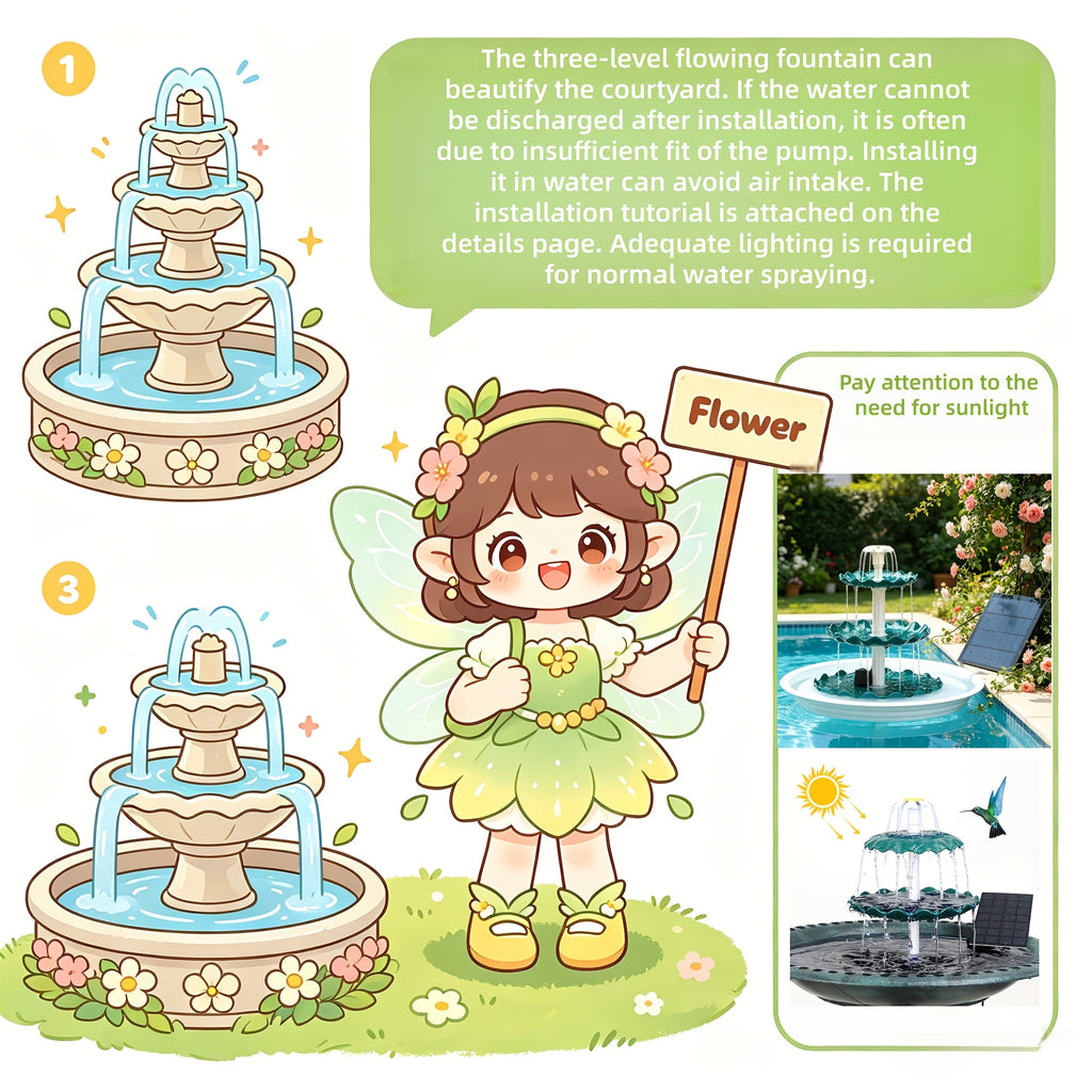Solar Fountain Bird Bath in Light Blue, Three-Layer Flowing Water Feature for Outdoor Garden, Patio and Courtyard Decor with 3.5W Solar Power