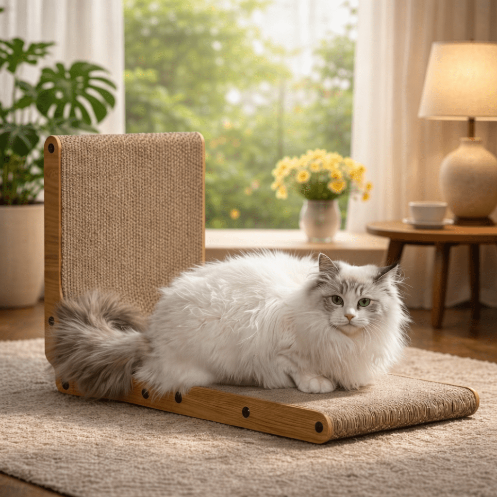Wood Frame Cardboard Cat Scratcher, XL 24.8 Inch L-Shaped Vertical and Floor Scratching Board with Replaceable Pads and Jingle Toy Ball