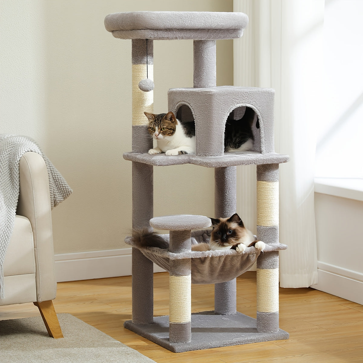 Metal Frame Cat Tree, 70.9 or 45.7 Inch Multi-Level Indoor Cat Tower with Plush Perch, Hammock, Condo Hideaway and Sisal Scratching Posts, Six Colors