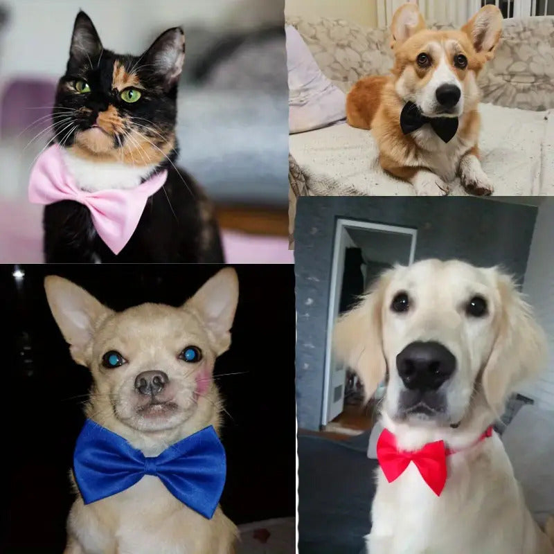 Pet Bow Tie Set 50 Pieces, Random Mixed Color Soft Fabric Dog and Cat Dress-Up Accessories for Grooming Finishes, Birthday Parties and Photo Sessions