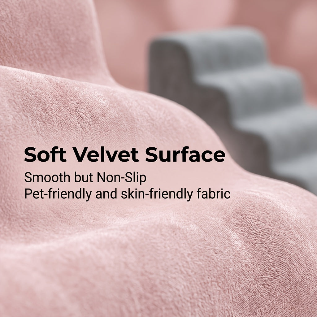 Dog Stairs for Bed with Dutch Velvet, Non-Slip Pet Steps for Small and Senior Dogs, 2/3/4-Step Options for Sofa and Couch, Gray or Pink